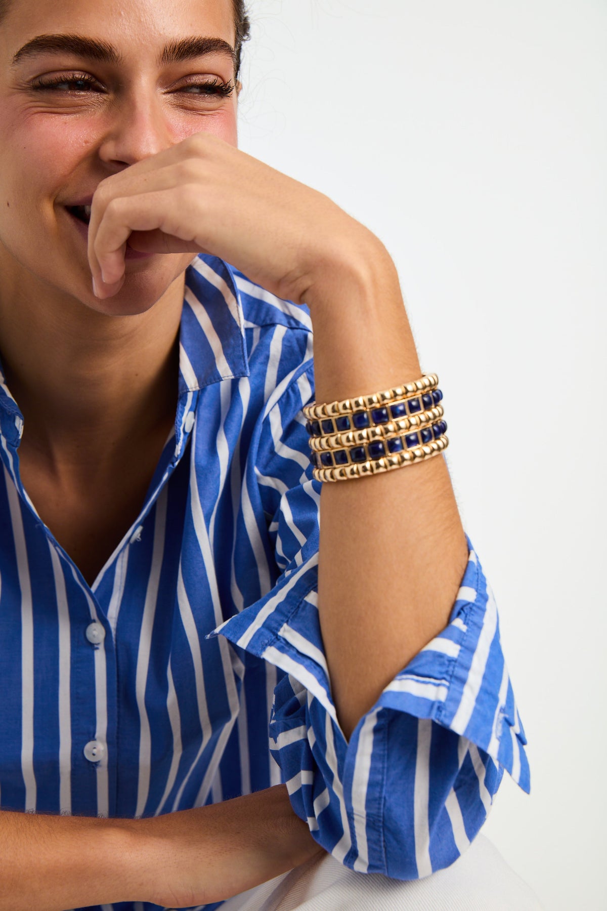 The Puffy Stud Bracelet Stack in Navy