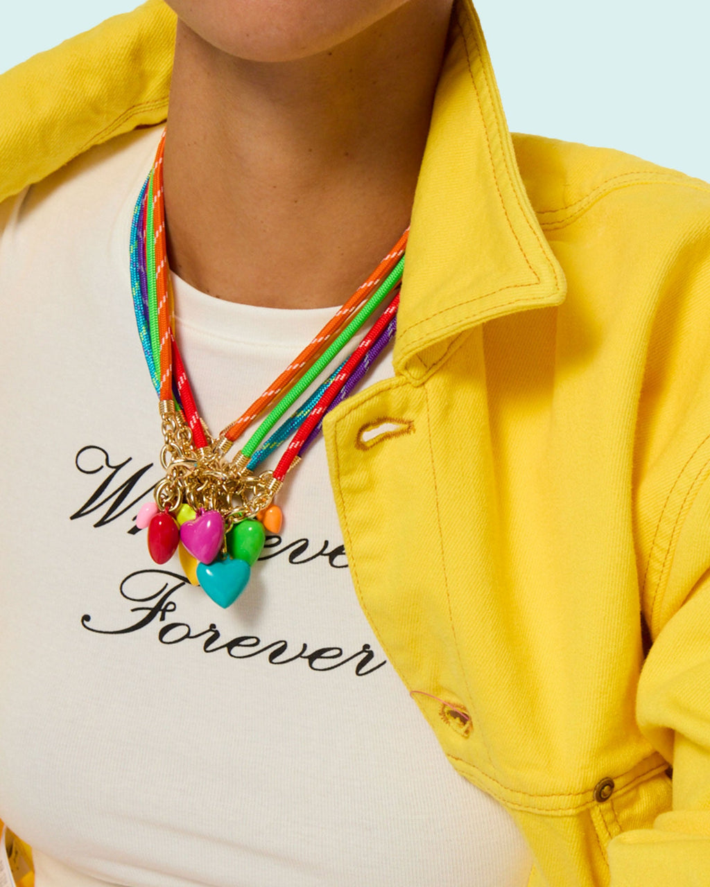 The Happy Cord Mini Double Heart Necklace in Not So Mellow Yellow