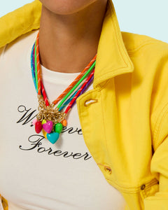 The Happy Cord Mini Double Heart Necklace in Not So Mellow Yellow