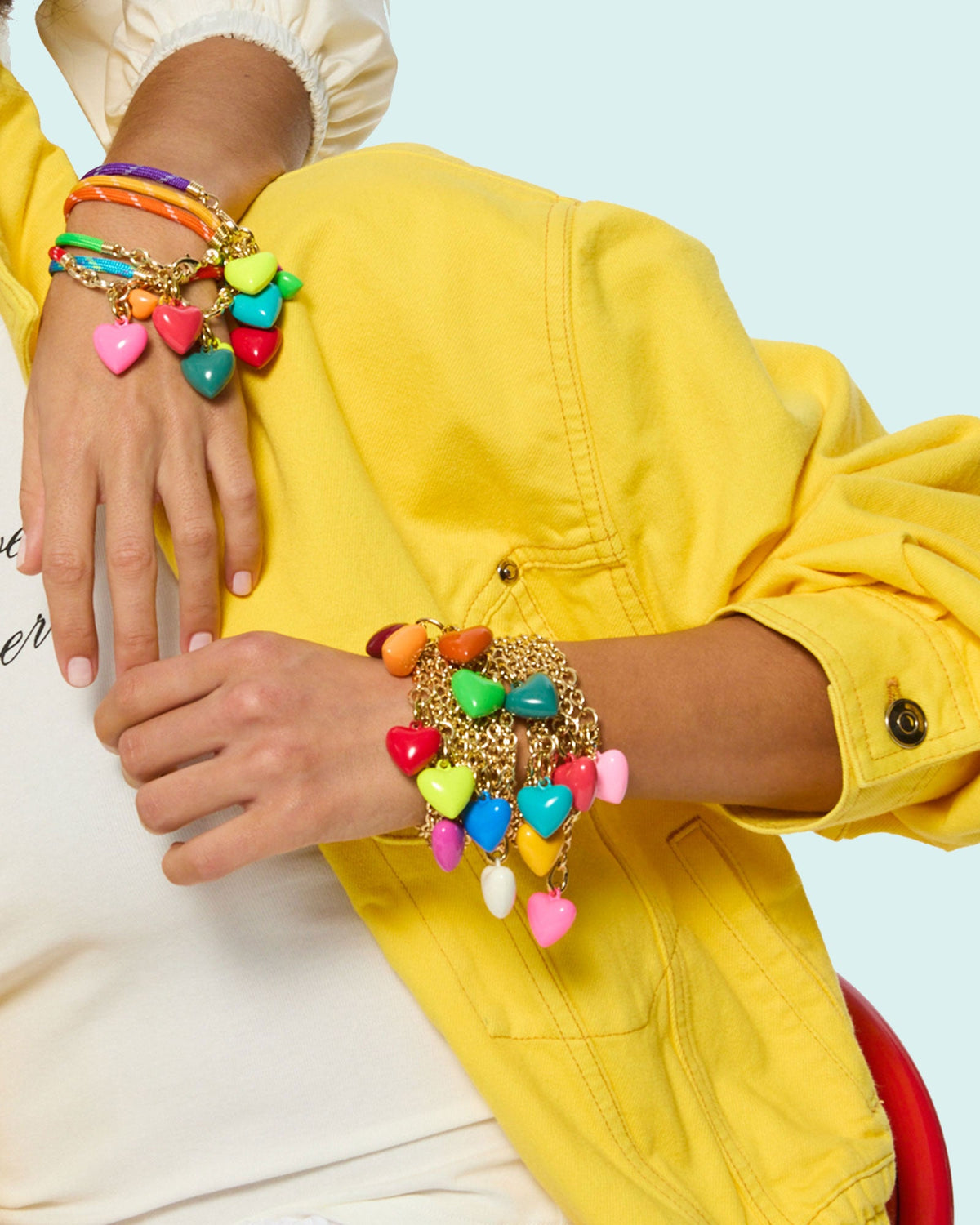 The Happy Cord Mini Double Heart Bracelet in Pink Flamingo