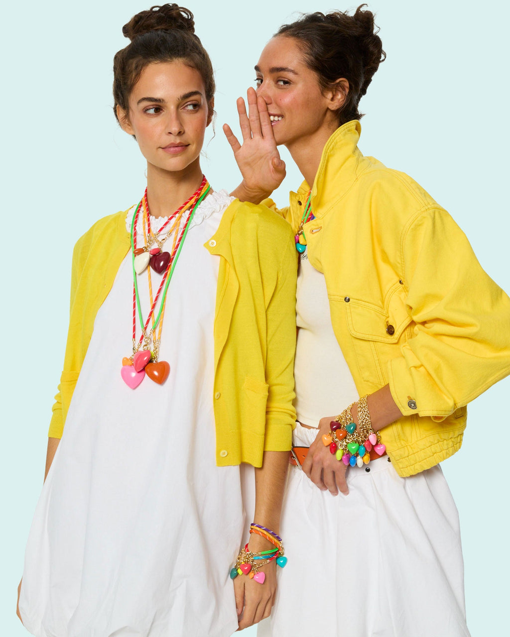 The Happy Cord Long Big Double Heart Necklace in Pink Flamingo