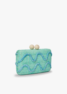 Tierra Embroidered Straw Clutch Bag in Green