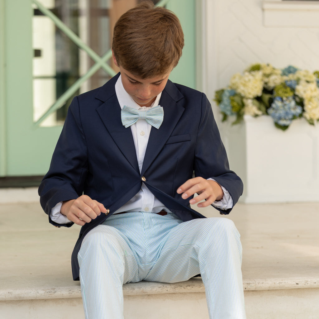 Henry Duvall Baker Bow Tie in Watercolor Seersucker, a classic pre-tied boys bow tie designed for spring and Easter outfits.