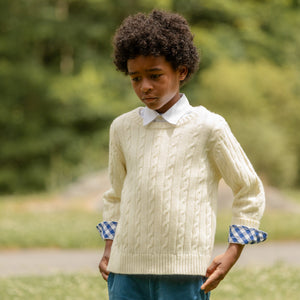 Brooks Button Down in Oxford White with Navy Gingham Trim