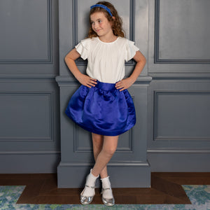 Henry Duvall Sutton Skirt in Boylston Blue, classic fall skirt for older girls designed for subtle sibling coordination with Prescott Plaid and Prescott Petals