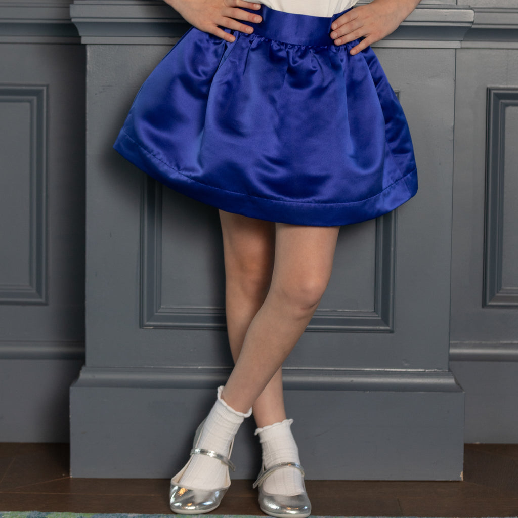 Henry Duvall Sutton Skirt in Boylston Blue, classic fall skirt for older girls designed for subtle sibling coordination with Prescott Plaid and Prescott Petals
