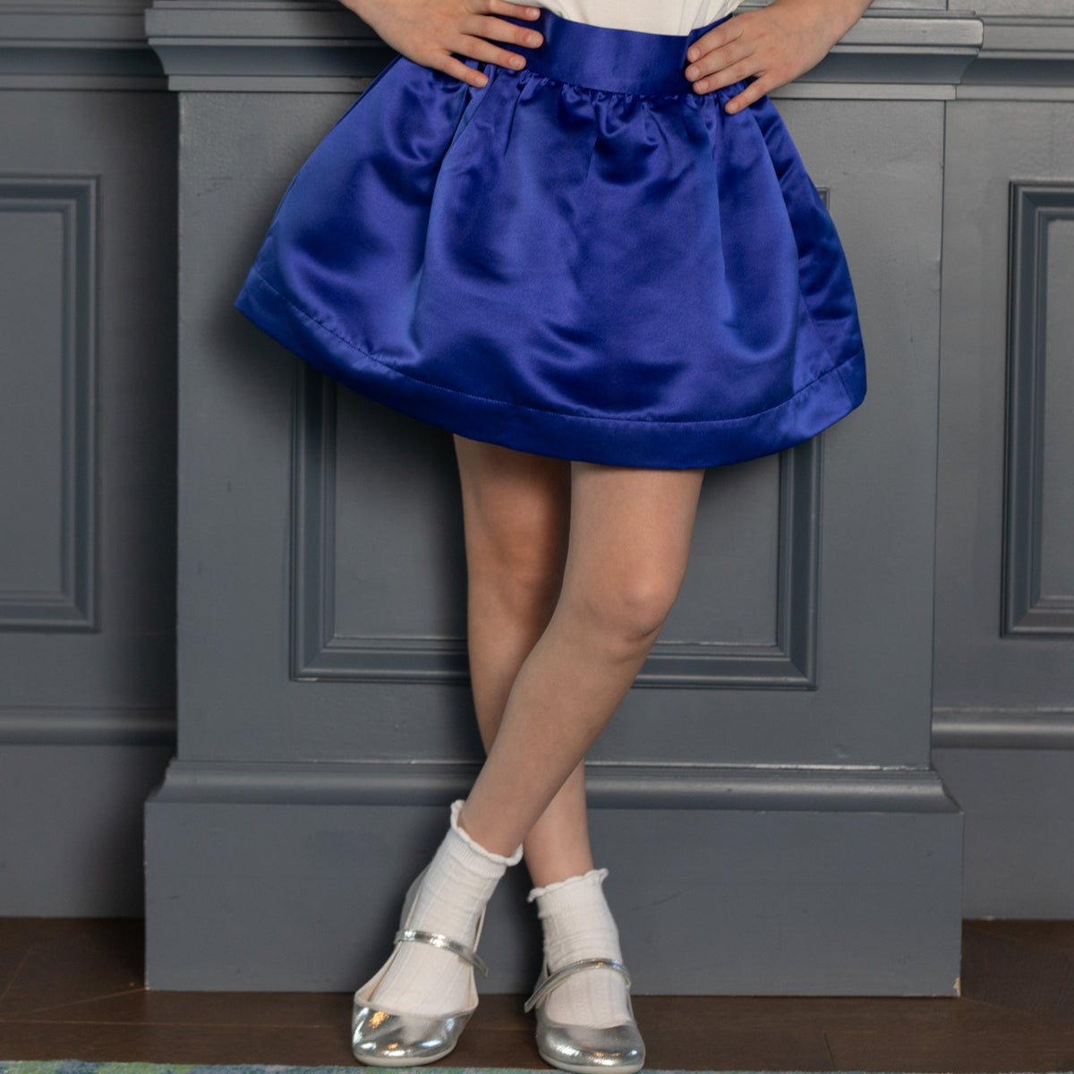 Henry Duvall Sutton Skirt in Boylston Blue, classic fall skirt for older girls designed for subtle sibling coordination with Prescott Plaid and Prescott Petals