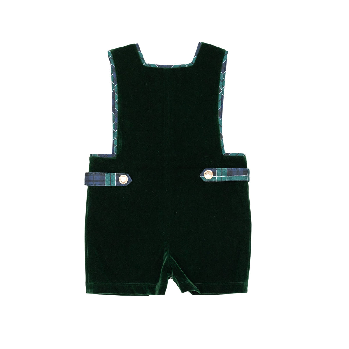 Henry Duvall boys Jon Jon in Grafton Green Velvet with Newbury Tartan trim and gold signature buttons, classic toddler holiday outfit