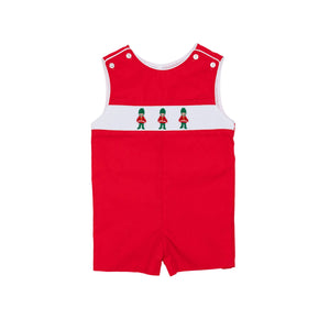 Red boys holiday Jon Jon with toy soldier smocking across the chest, Henry Duvall George Jon Jon in cotton poplin for classic Christmas dressing