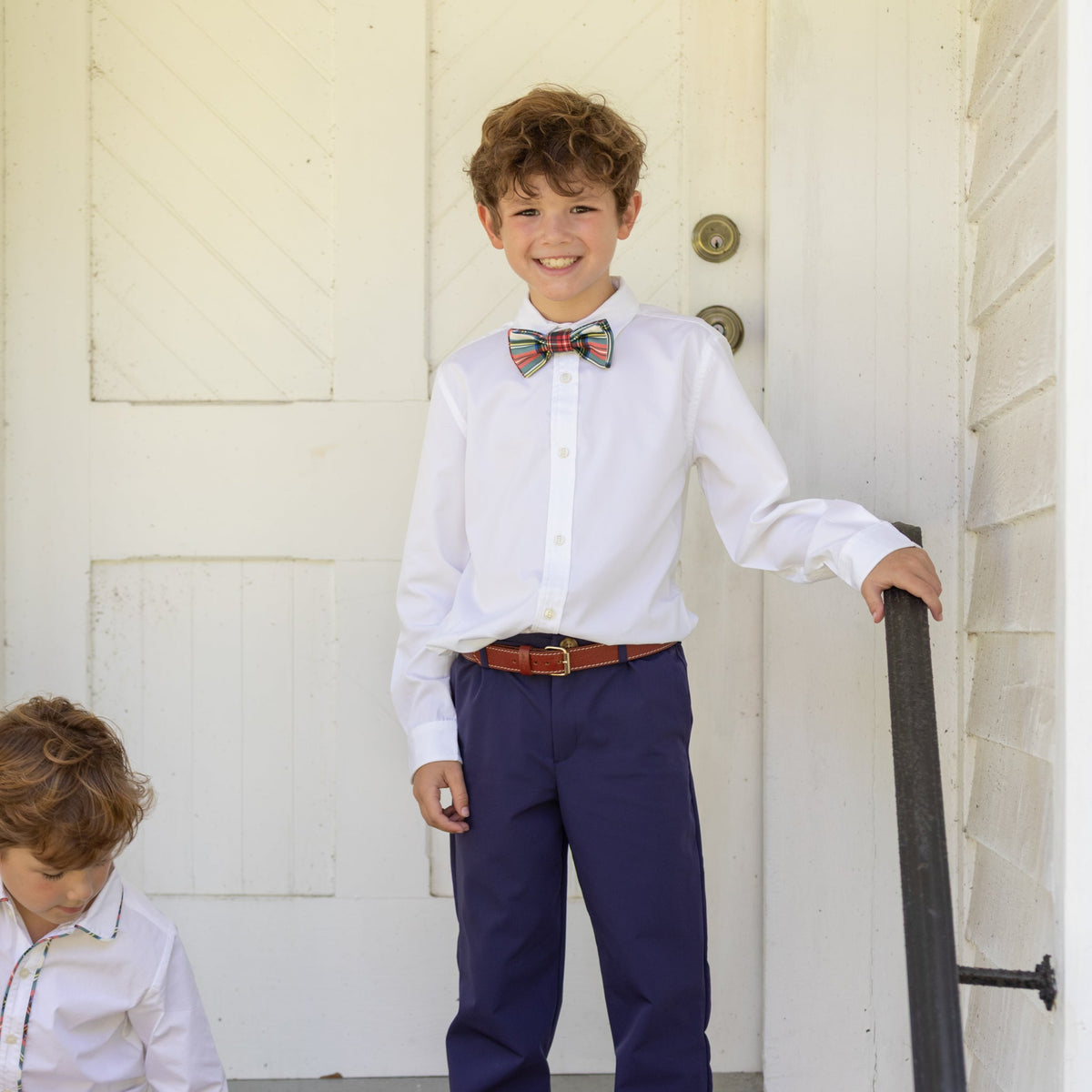 Boys’ adjustable pre-tied bow tie in red and green Townsend Tartan – festive holiday accessory for classic seasonal dressing