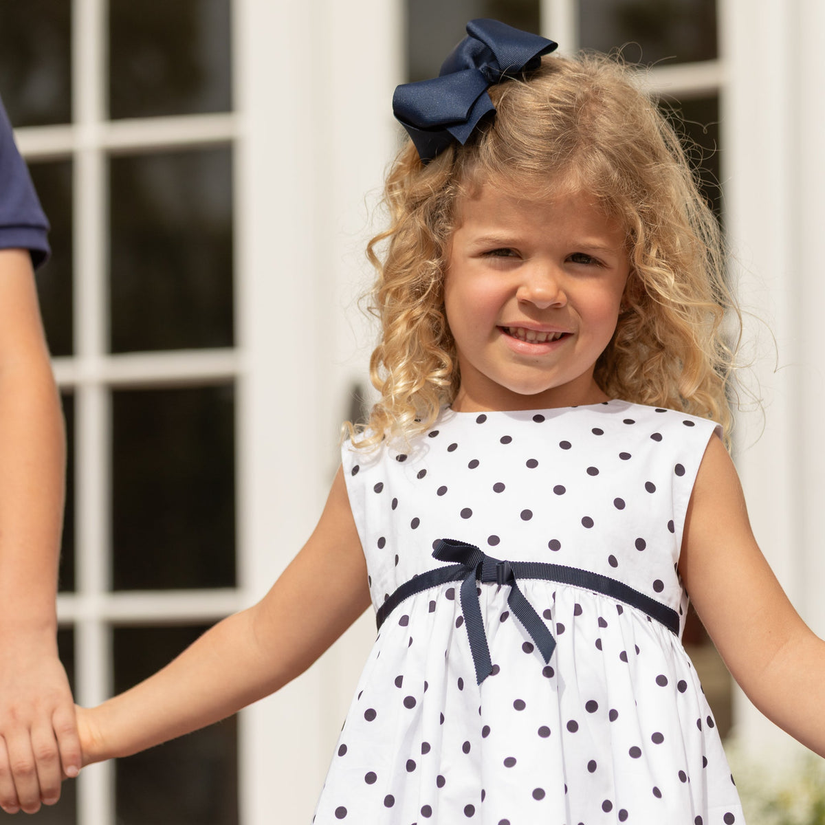 Betsy Dress in Narragansett Navy Polka Dots