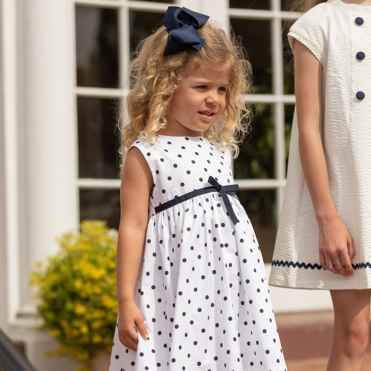 Betsy Dress in Narragansett Navy Polka Dots