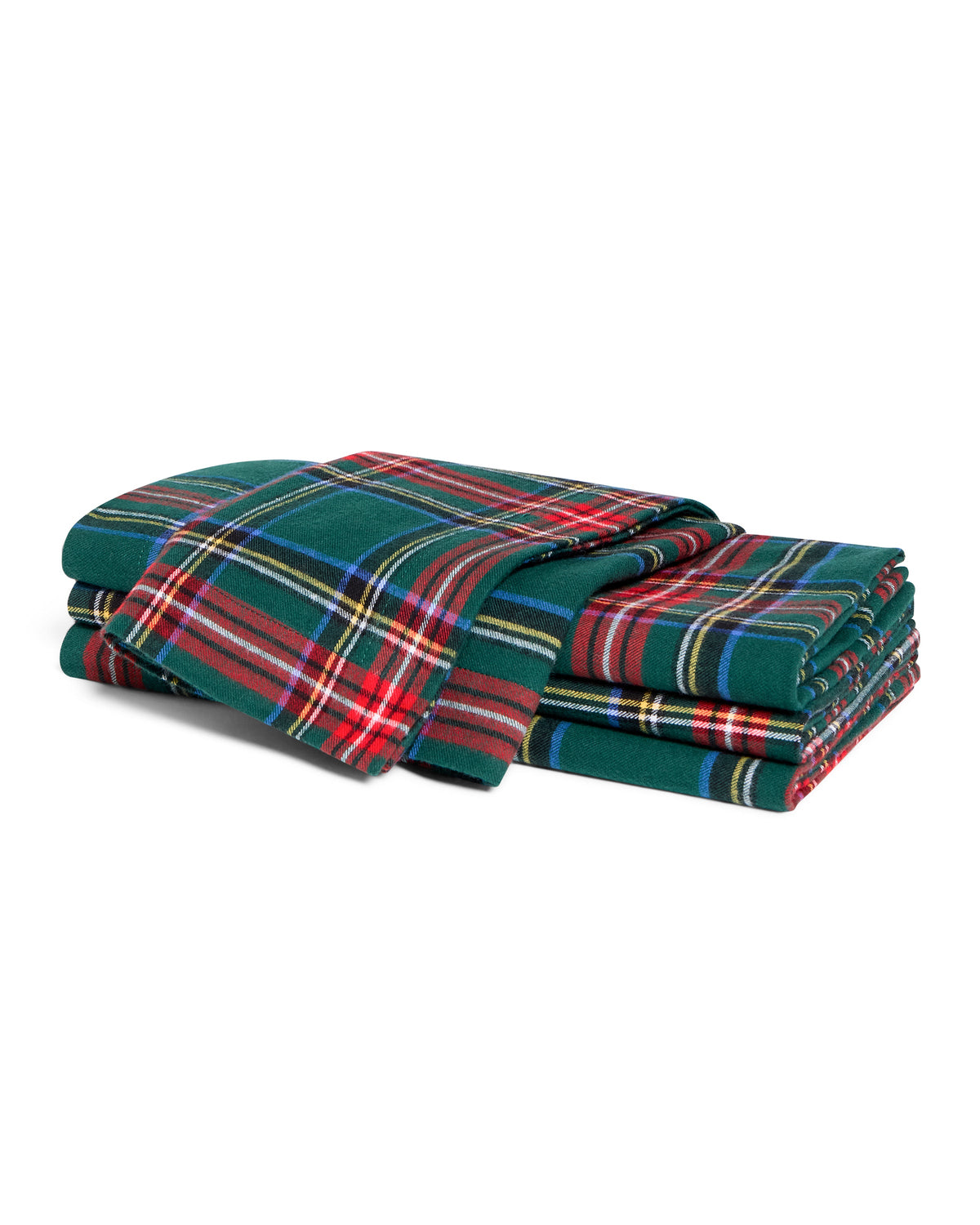 Front view of Signature Twill Napkins in Kensington Tartan, Set of 4 showcasing colorful cotton twill plaid pattern with white background