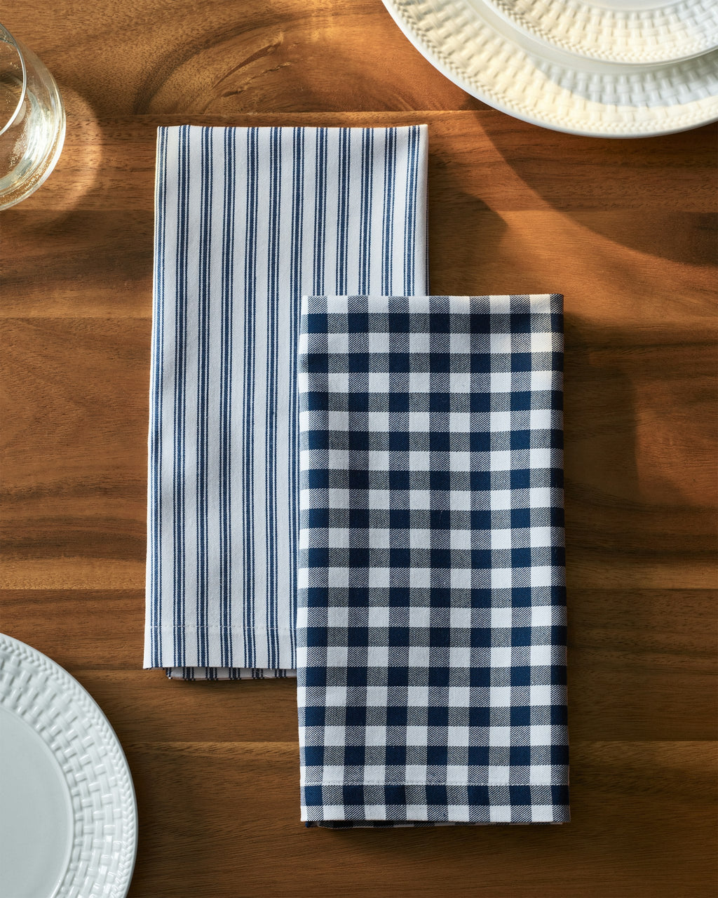 Signature Twill Napkins in Navy French Ticking, Set of 4