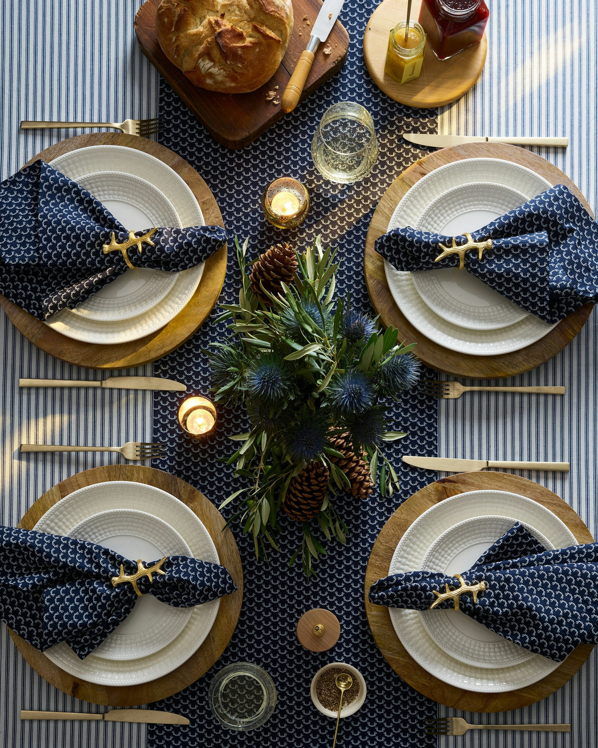Signature Twill Tablecloth in Navy French Ticking