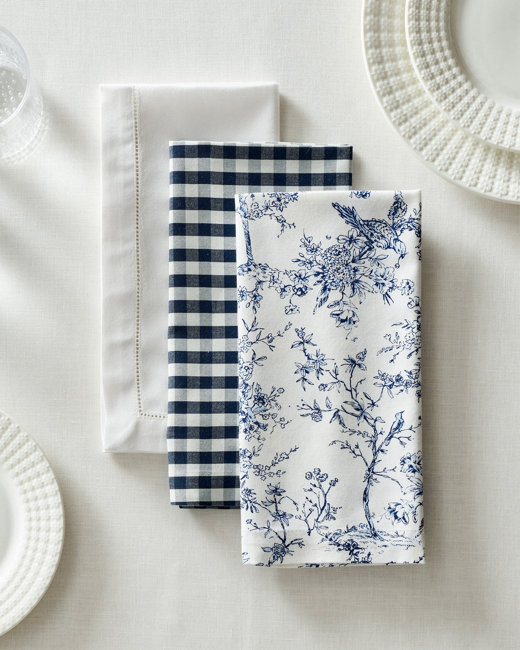 Signature Twill Napkins in Navy French Ticking, Set of 4