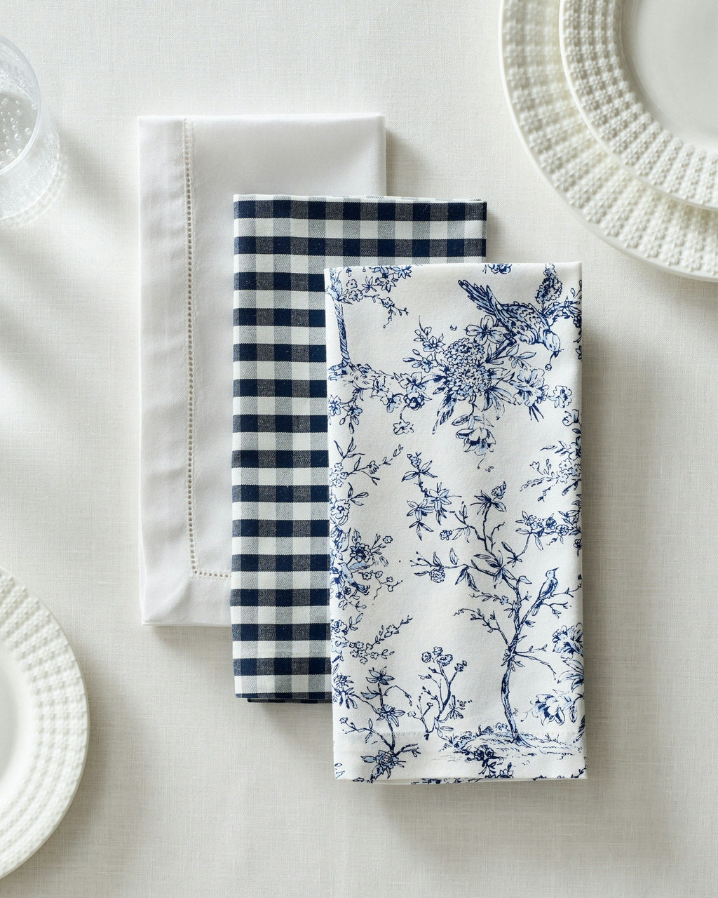 Signature Twill Napkins in Navy French Ticking, Set of 4