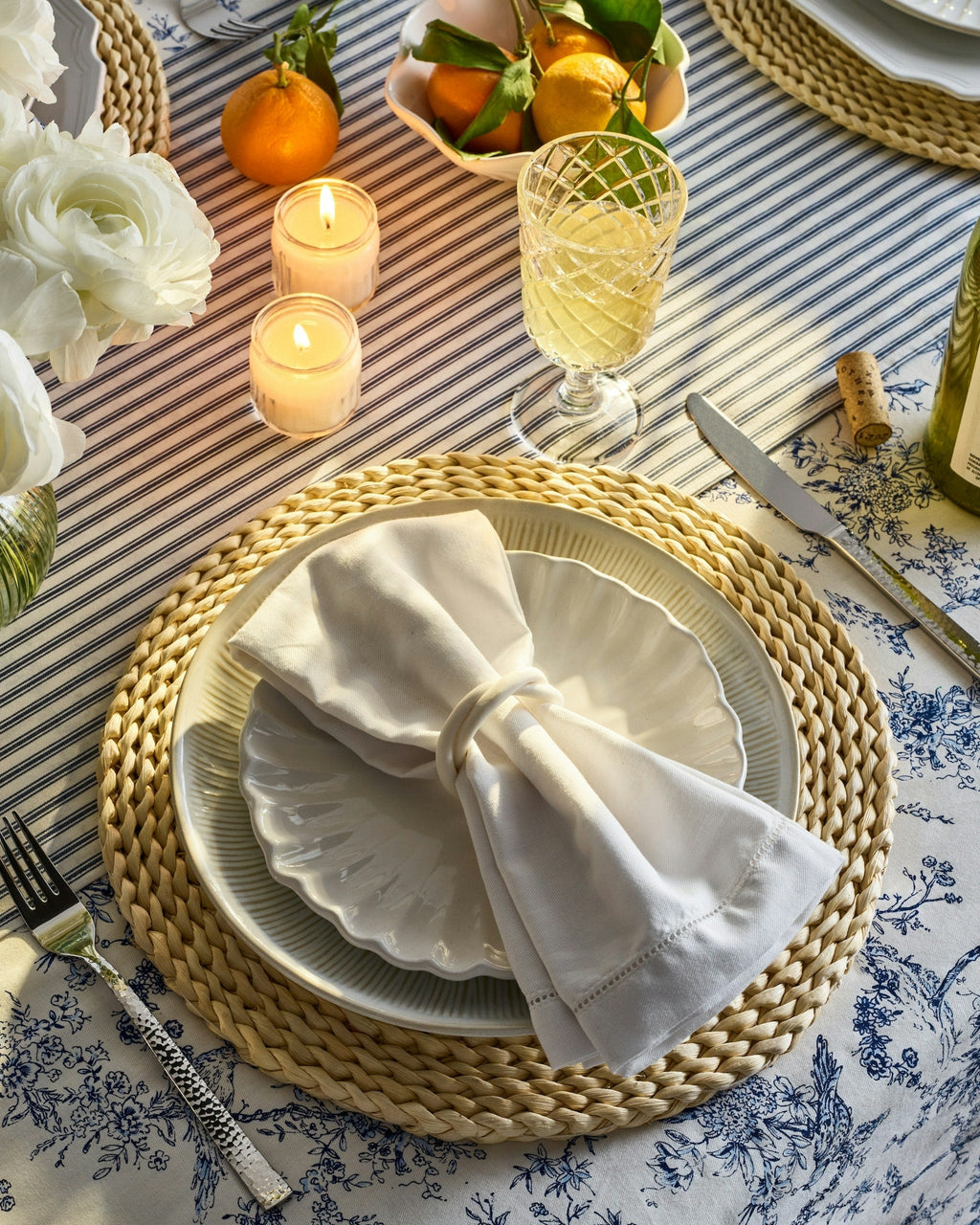 Signature Twill Napkins in Navy French Ticking, Set of 4