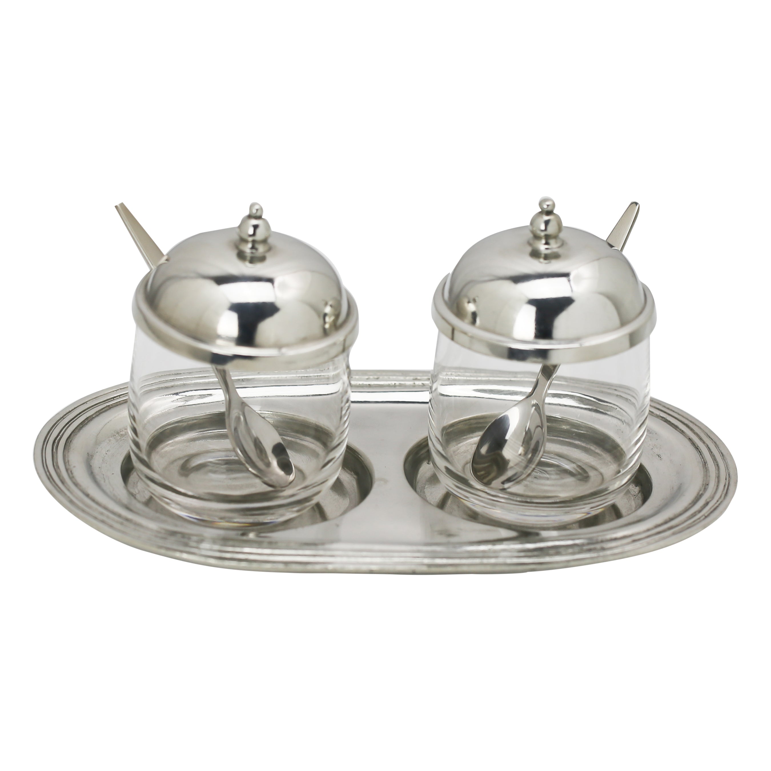 Talbot Manor Condiment Set Pewter & Glass