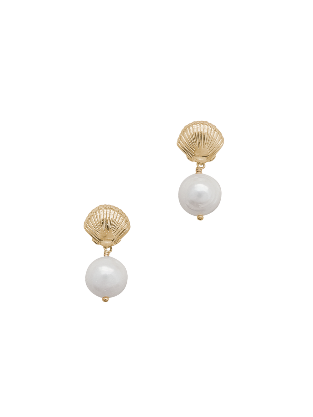 Front view of Tori Earrings in Gold & White showcasing white freshwater pearls and gold-plated posts on a black background