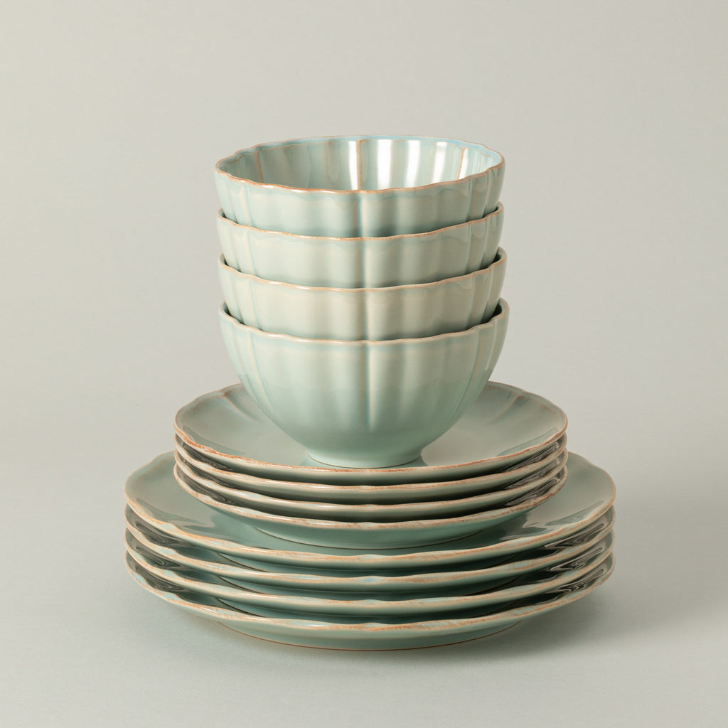 Alentejo Collection 12-pc Place Setting with Cereal Bowl in Turquoise