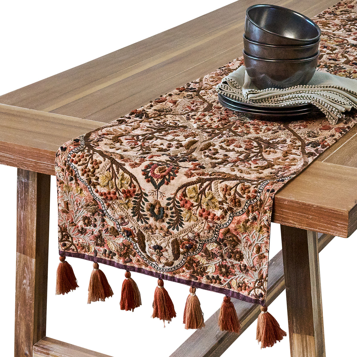 Willa Embroidered 18" x 90"  Table Runner in Amber