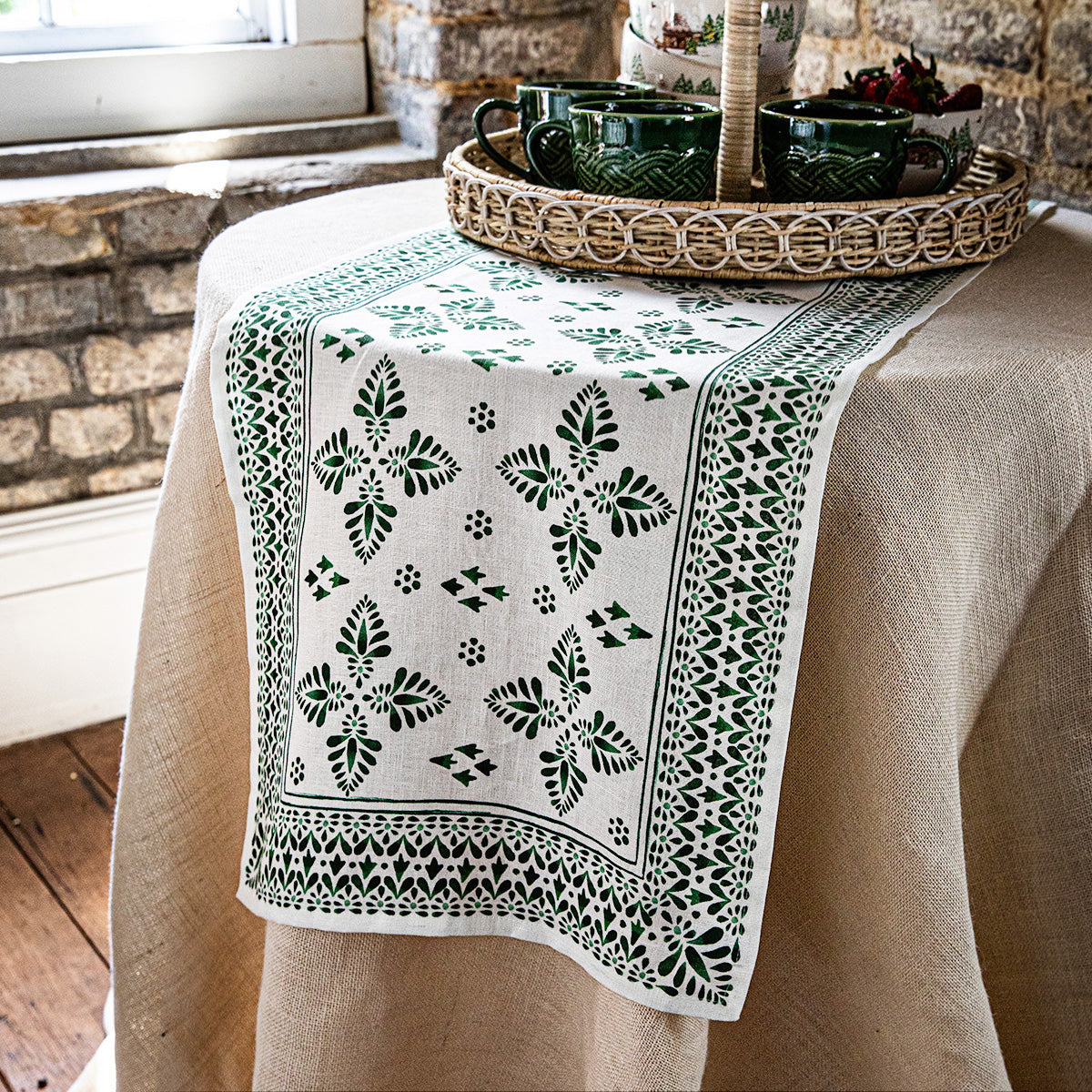 Iberian Border 18" x 90" Table Runner in Evergreen