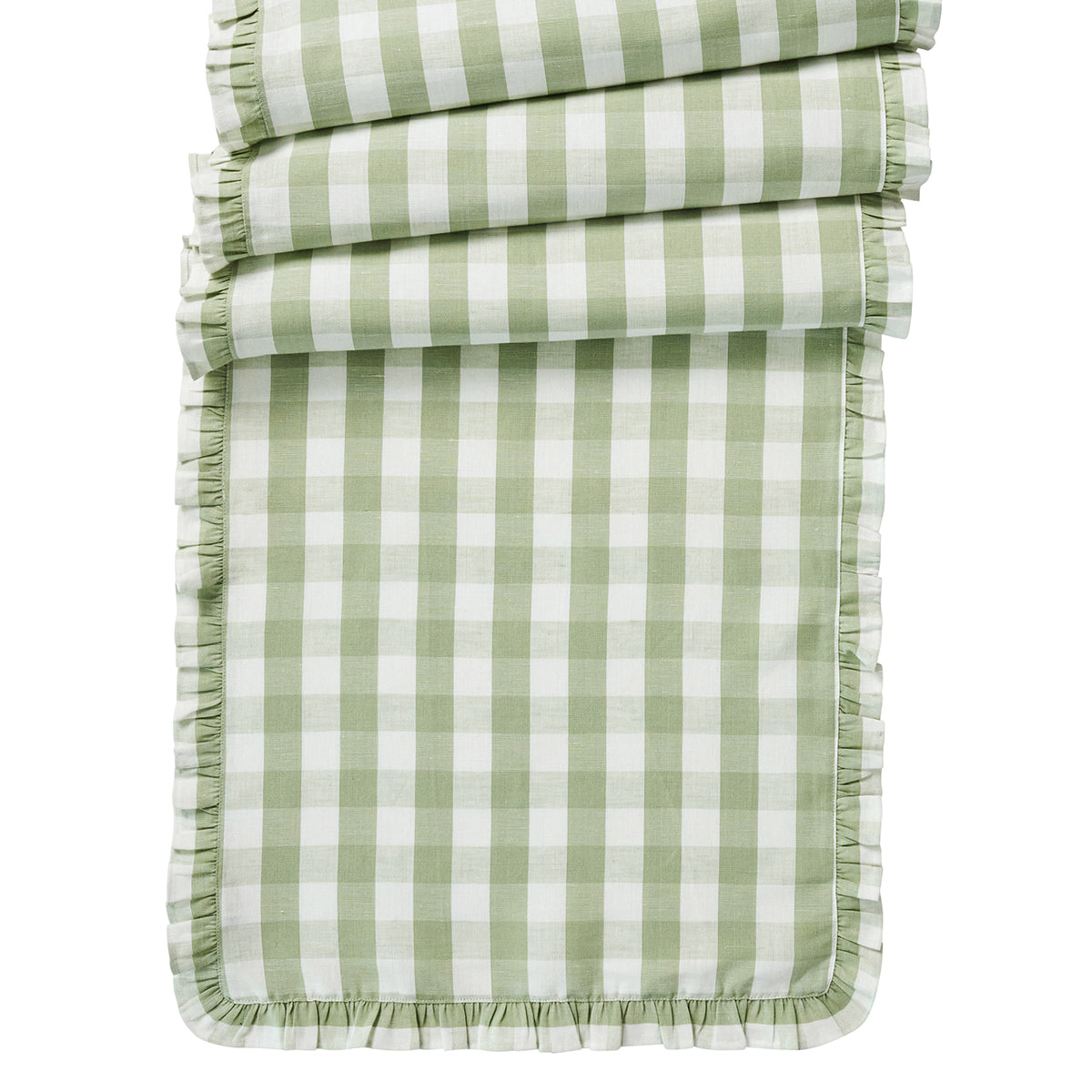 Gingham Ruffle 18" x 90" Table Runner in Seagrass