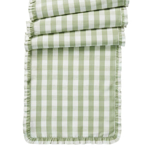Gingham Ruffle 18" x 90" Table Runner in Seagrass