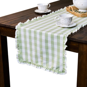 Gingham Ruffle 18" x 90" Table Runner in Seagrass