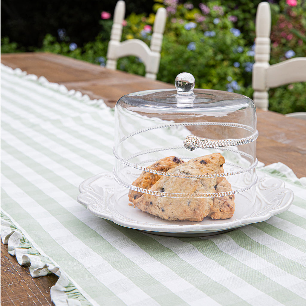 Gingham Ruffle 18" x 90" Table Runner in Seagrass