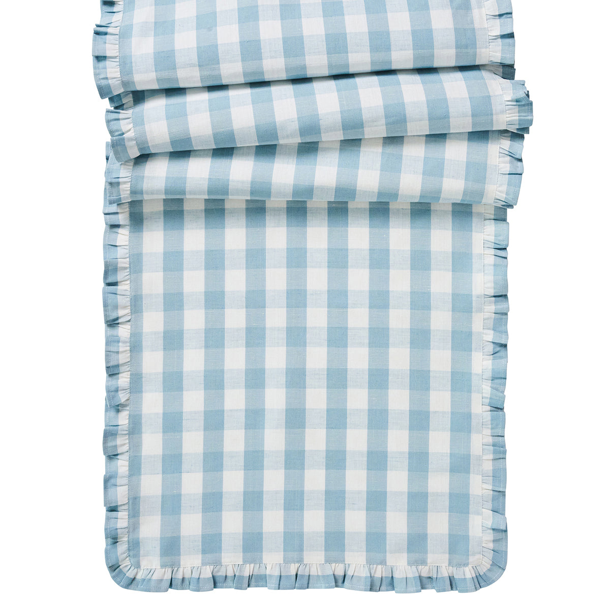 Gingham Ruffle 18" x 90" Table Runner in Ocean