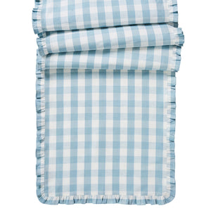 Gingham Ruffle 18" x 90" Table Runner in Ocean