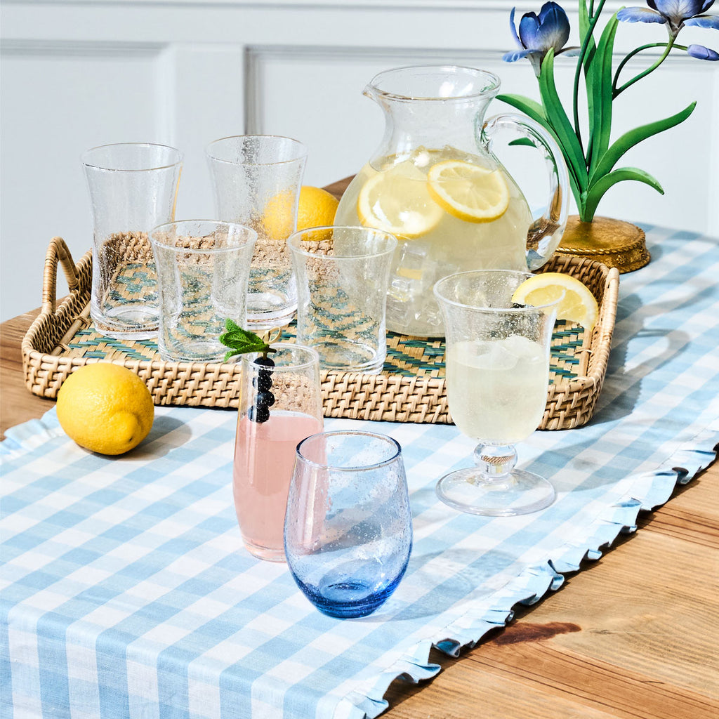 Gingham Ruffle 18" x 90" Table Runner in Ocean