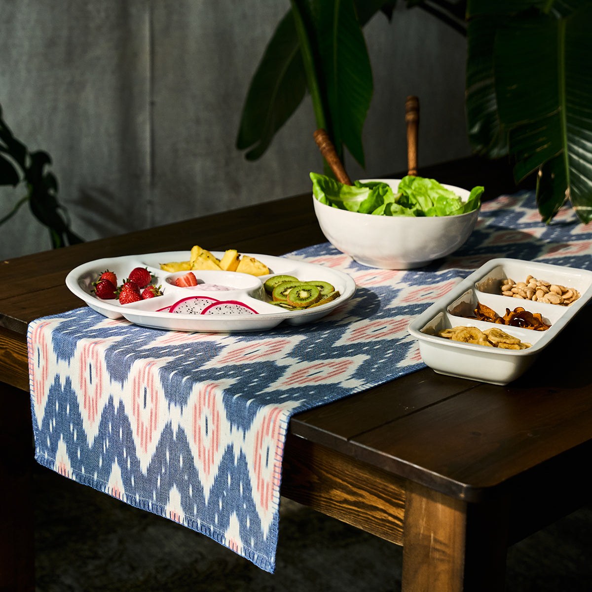 Ikat 18" x 90" Table Runner in Blue and Pink