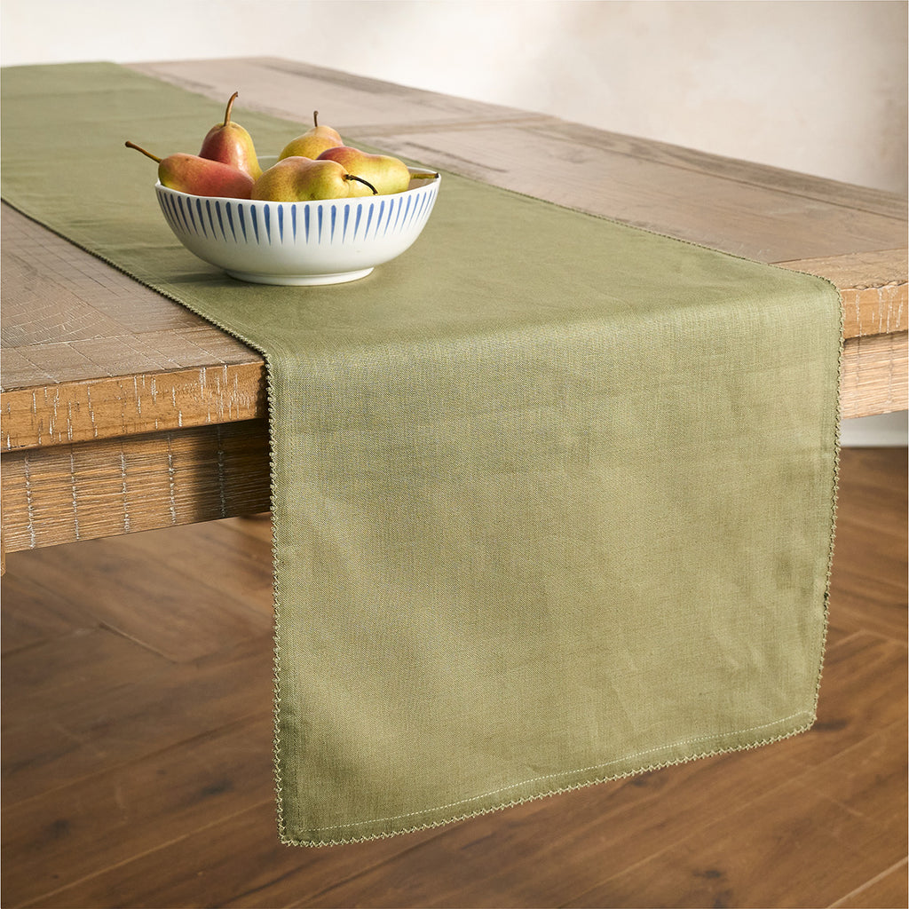 Berry Scallop 18" x 90" Table Runner in Sage