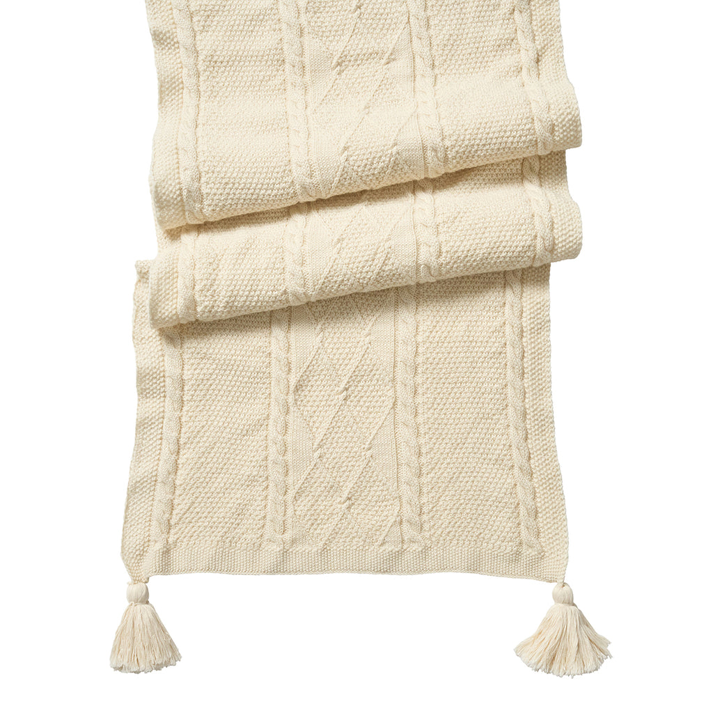 Berry & Thread Cable Knit 18" x 108" Table Runner in Ivory