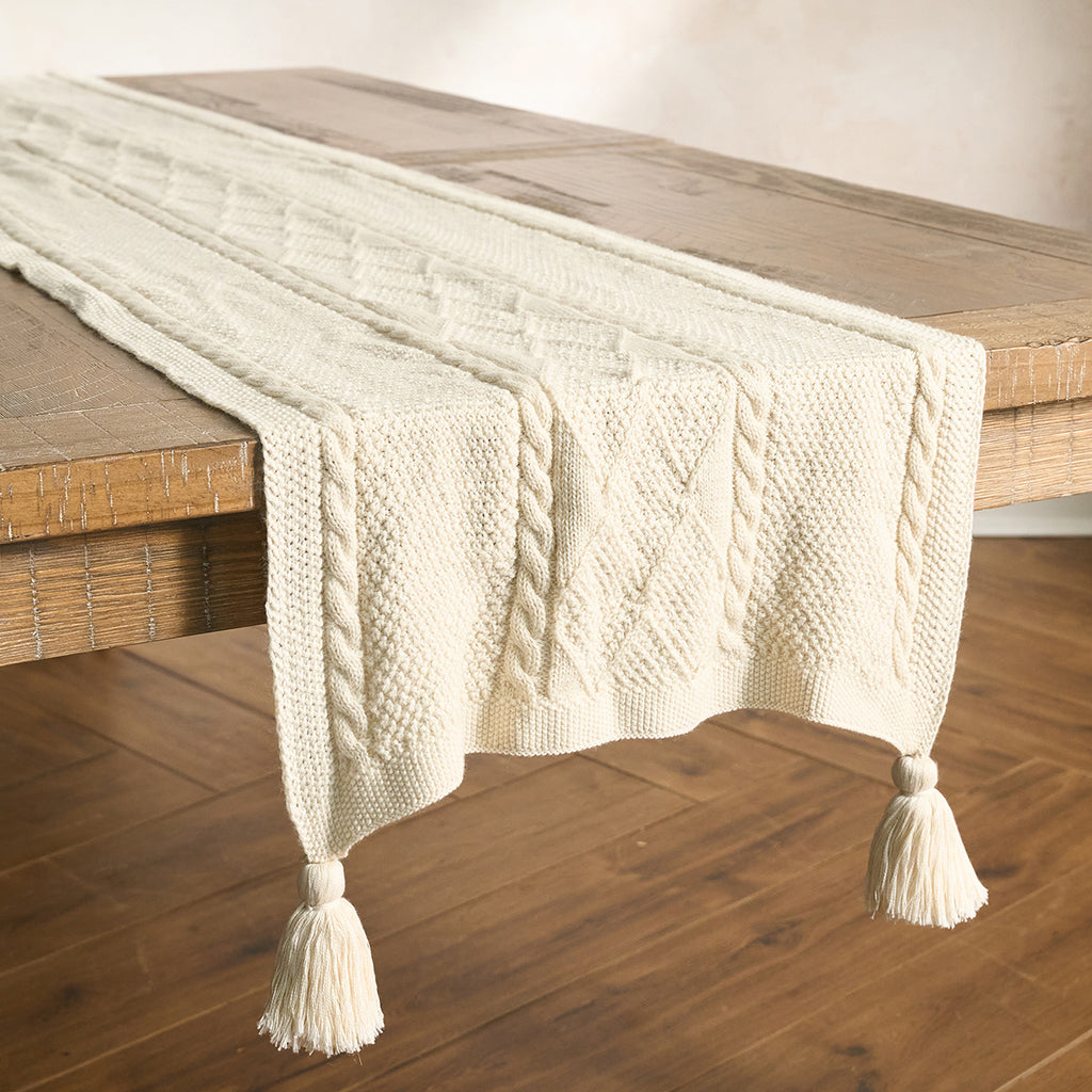 Berry & Thread Cable Knit 18" x 108" Table Runner in Ivory