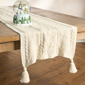 Berry & Thread Cable Knit 18" x 108" Table Runner in Ivory