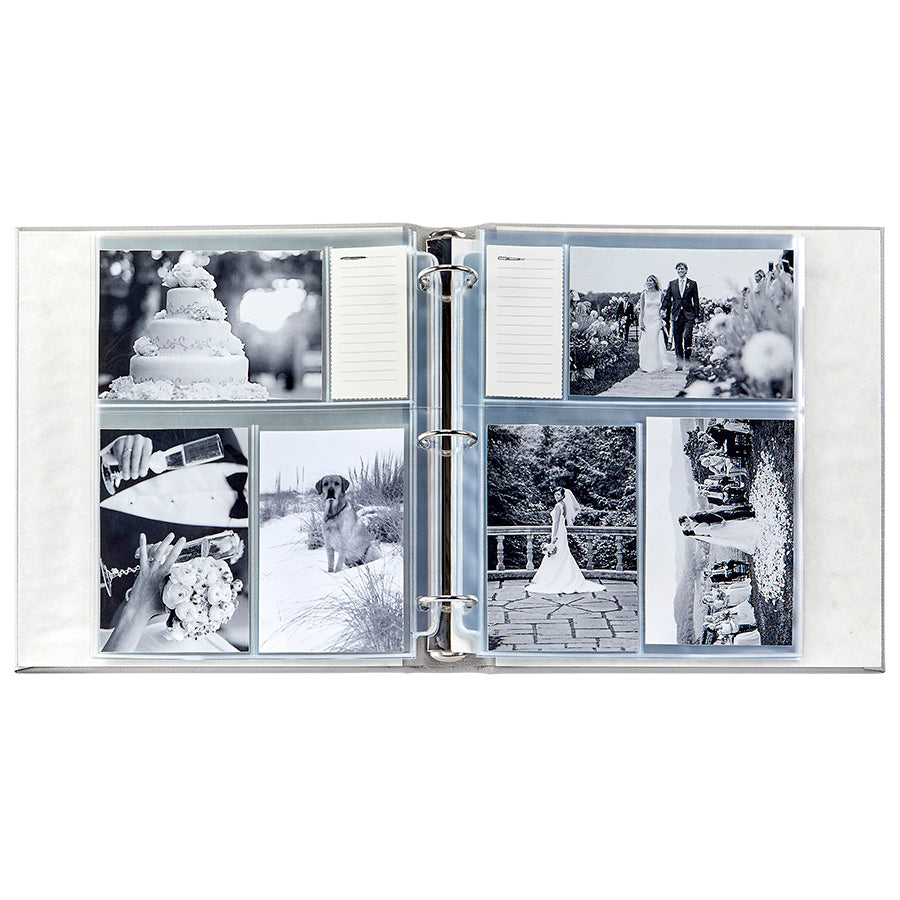 Large 3-Ring Clear Pocket Album in Slate Blue Pebble Grain Leather