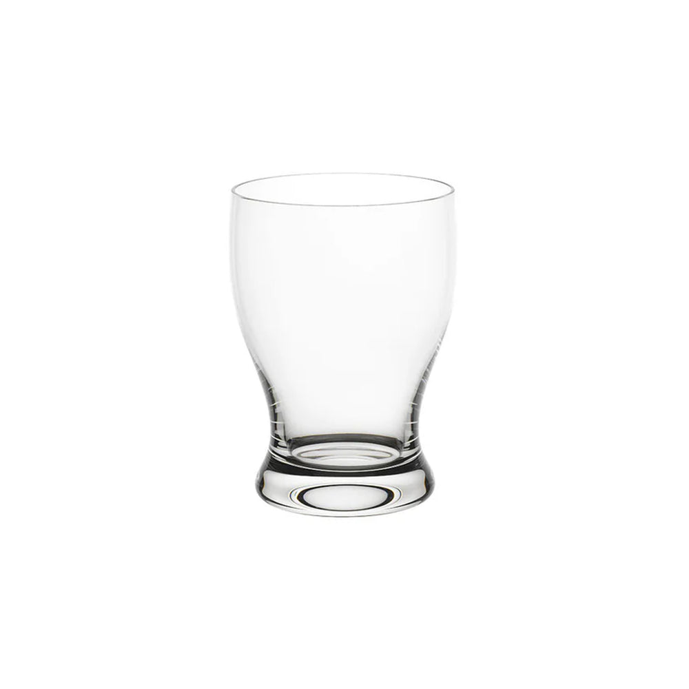 Front view of TS1GL water tumbler showing clear hand blown crystal, rounded silhouette and thick flat base on white background