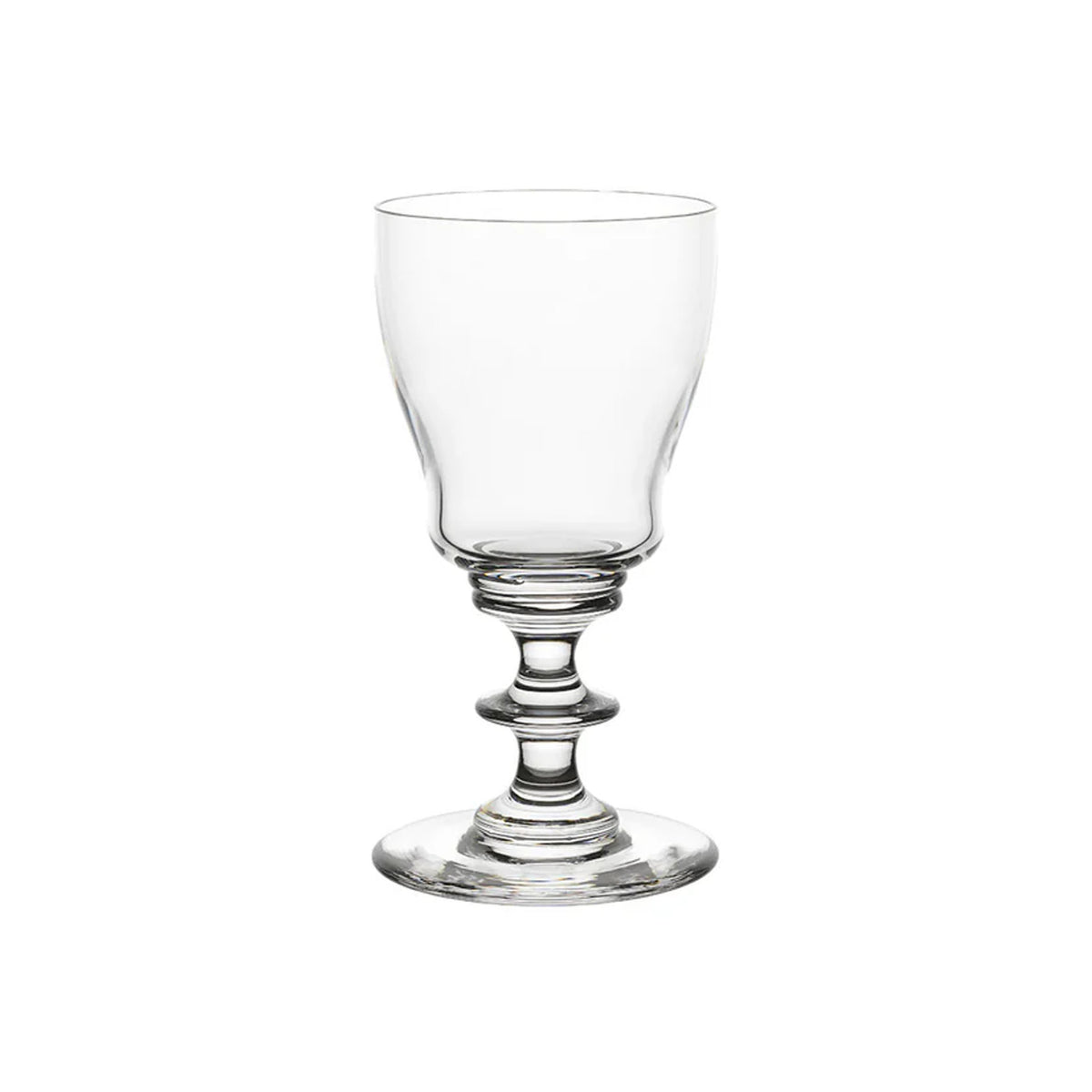 Front view of TS1GL wine glass showing rounded bowl and stacked-ring stem on white background
