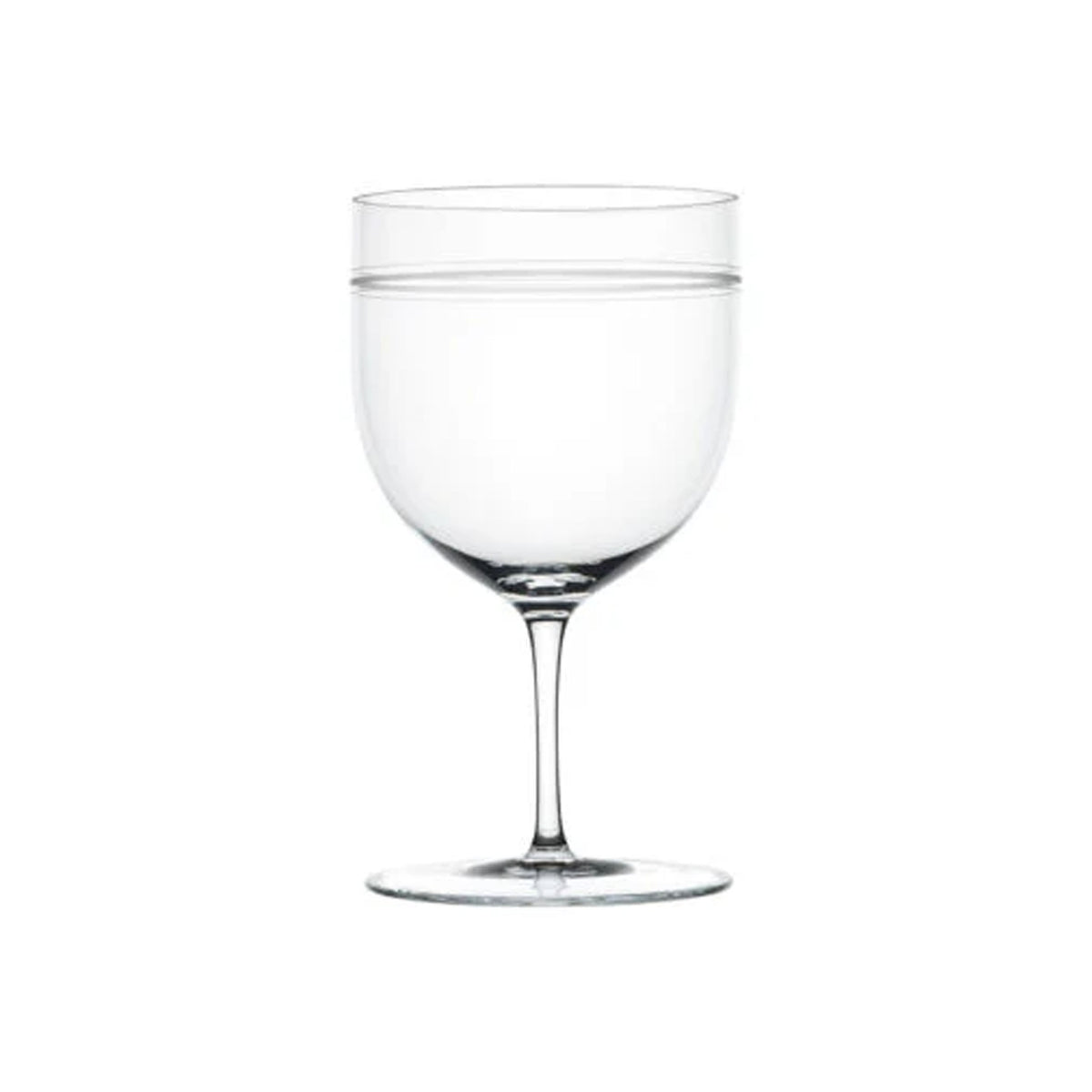 Front view of TS4MAT Wine Glass I showcasing hand-engraved matted ribbon on clear muslin crystal against white background