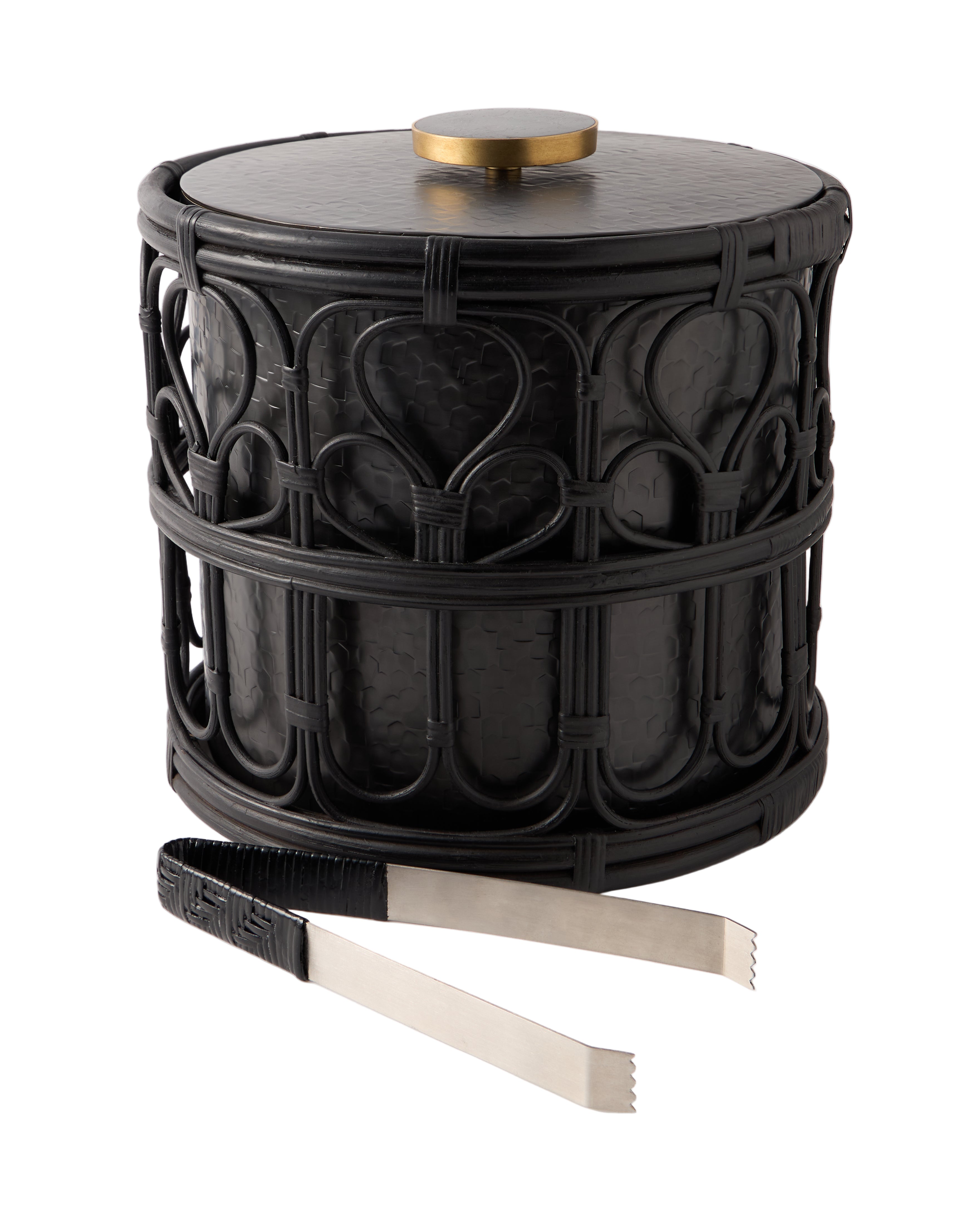 Viya Ice Bucket in Cane and Brass with Tongs