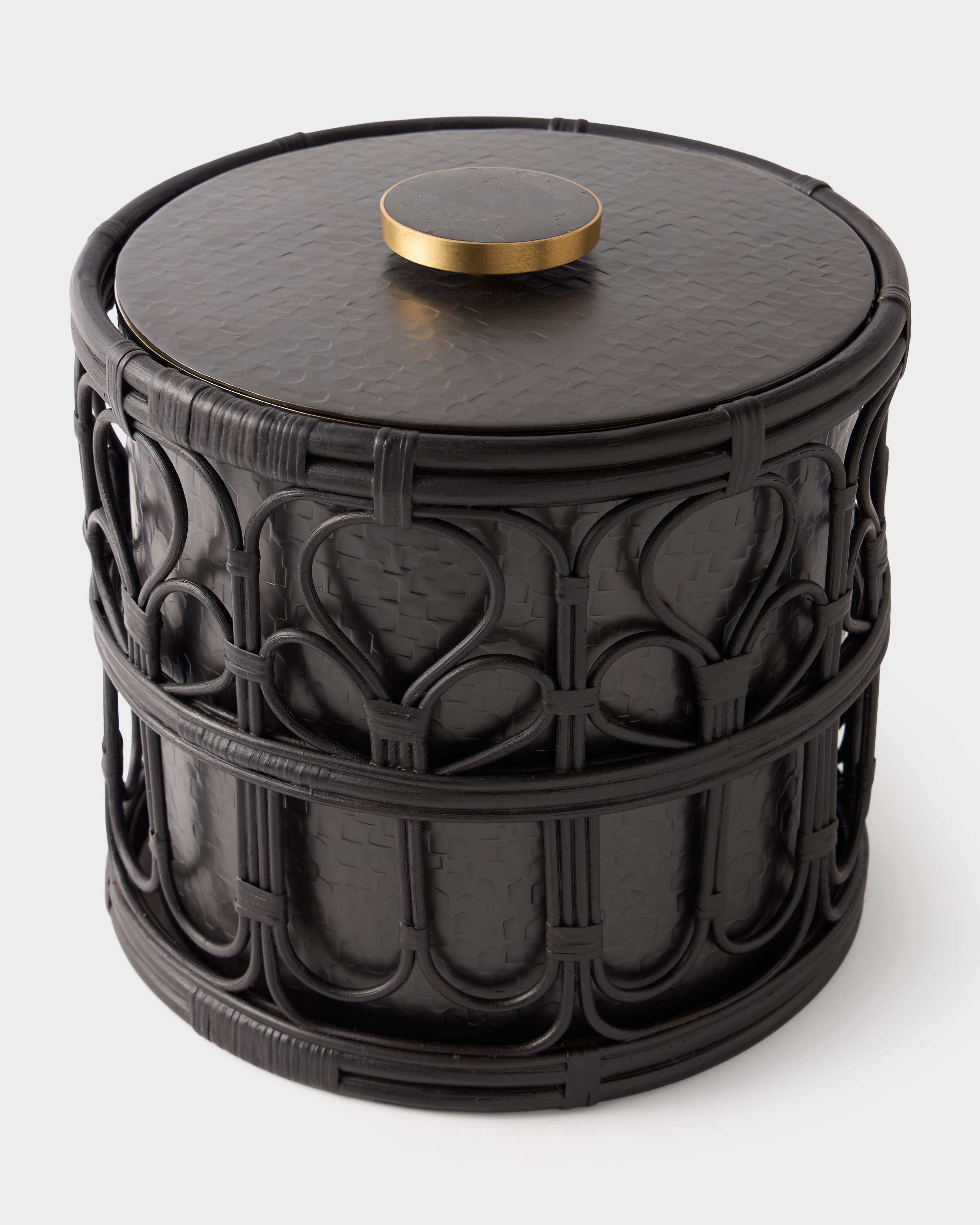 Viya Ice Bucket in Cane and Brass with Tongs