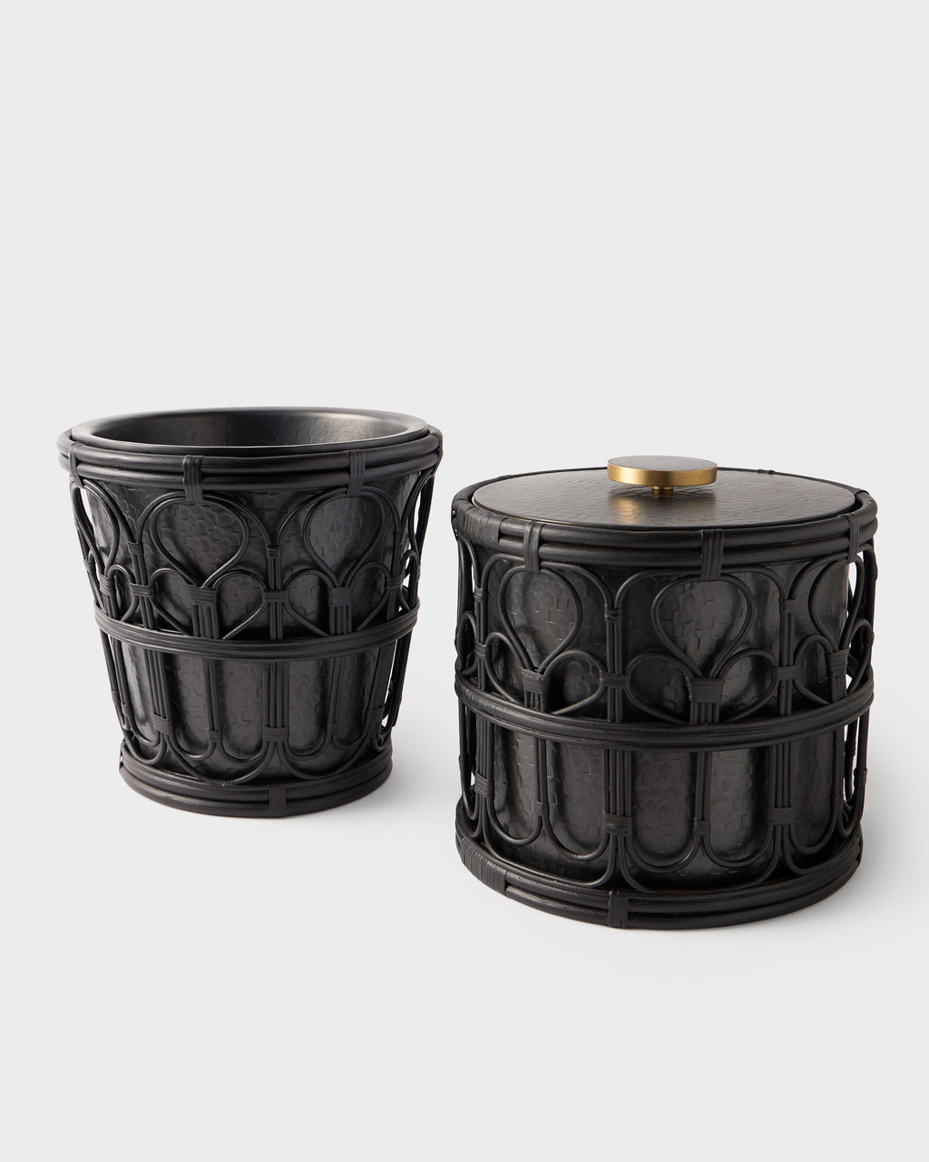 Viya Ice Bucket in Cane and Brass with Tongs