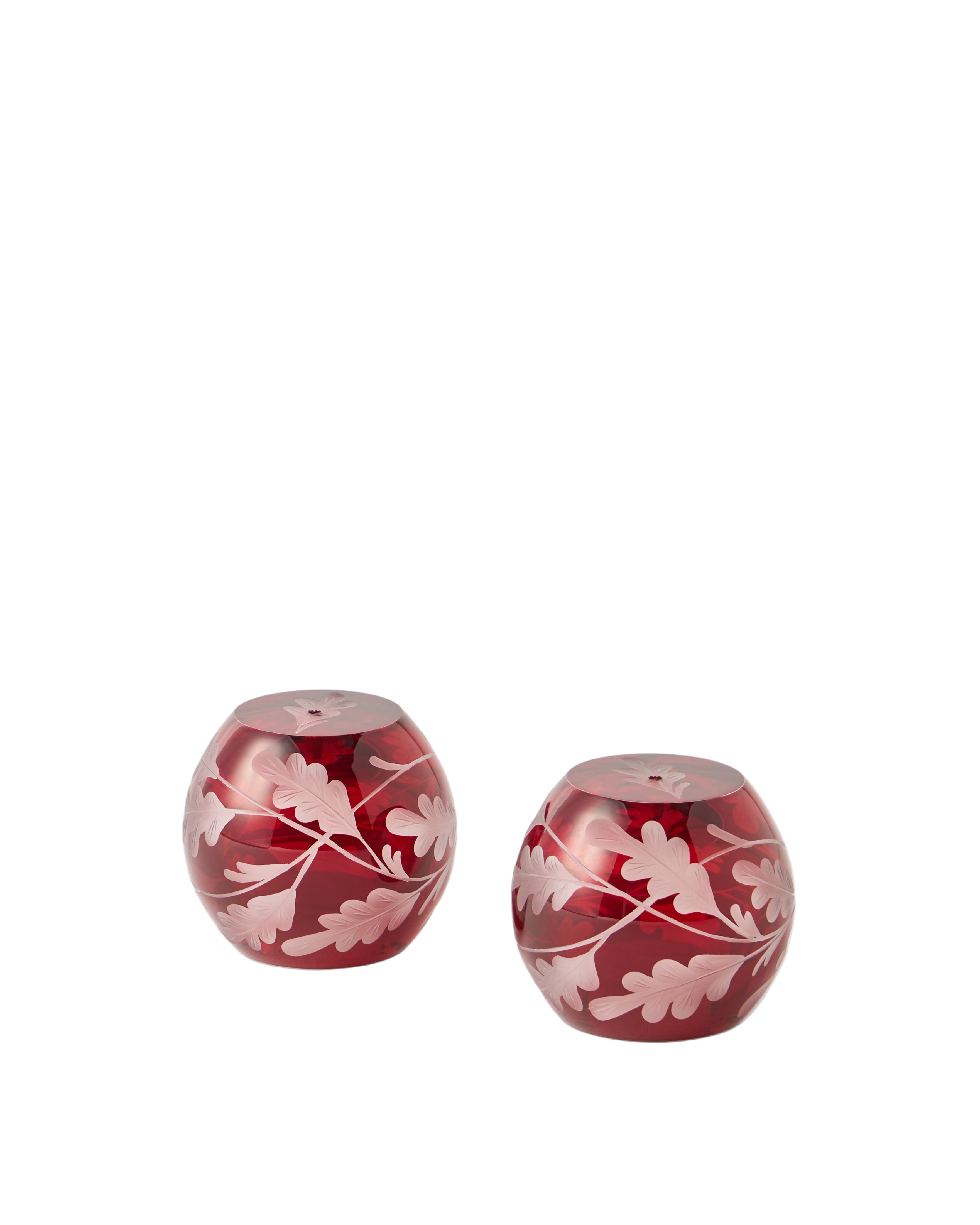 Engraved Oak Leaf Salt and Pepper Set in Burgundy