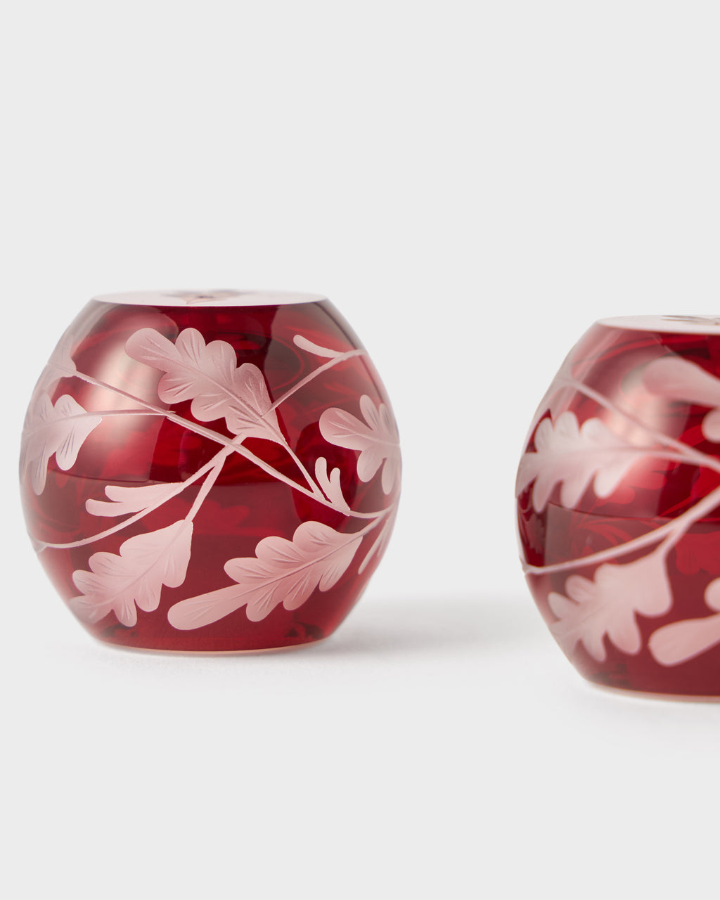 Engraved Oak Leaf Salt and Pepper Set in Burgundy