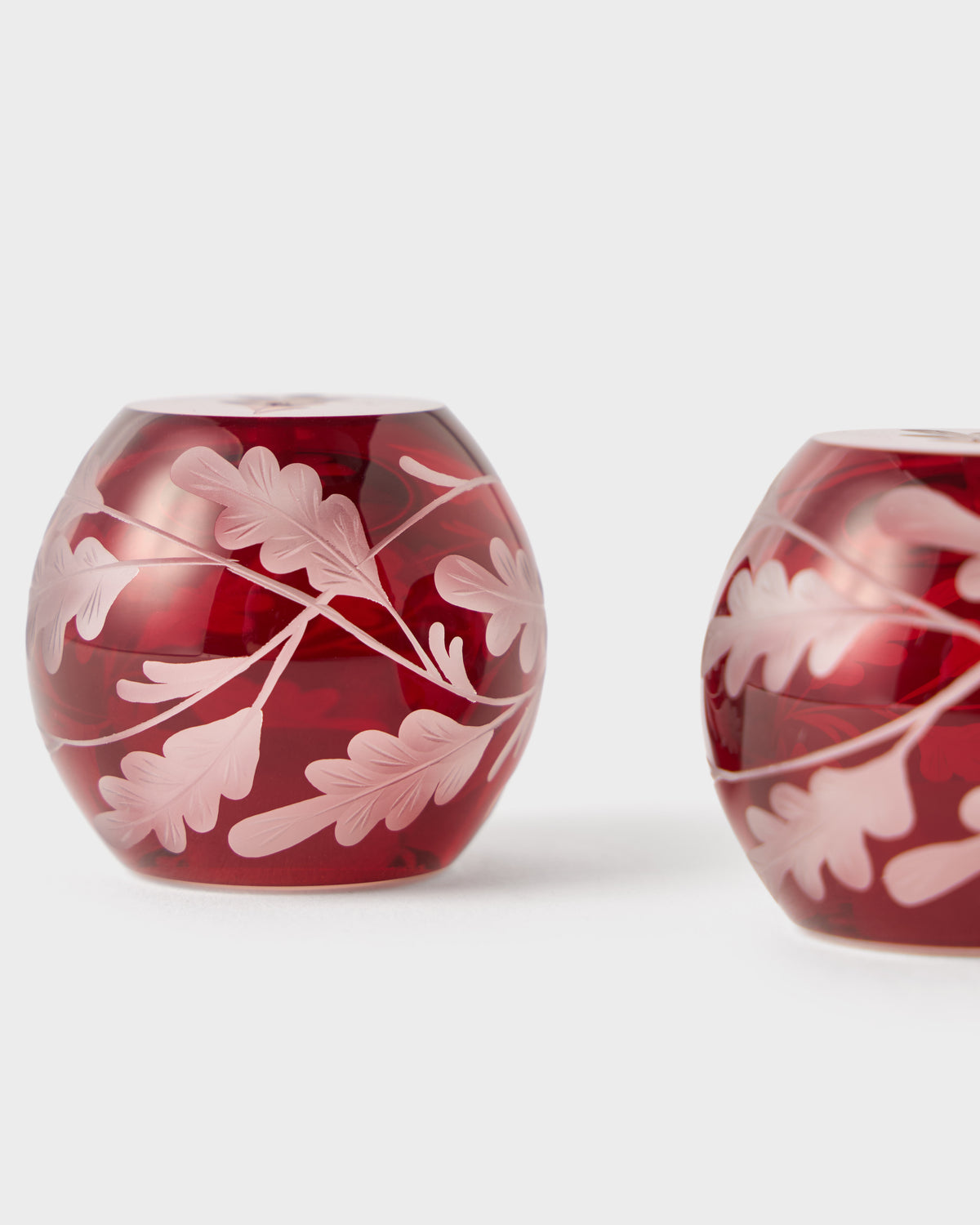 Engraved Oak Leaf Salt and Pepper Set in Burgundy