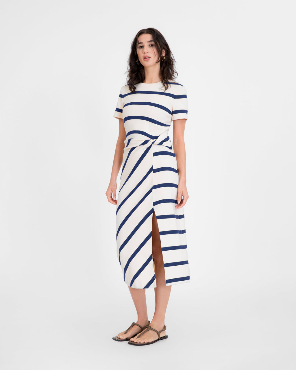 Short Sleeve Striped Cody Dress in White/Maritime Blue